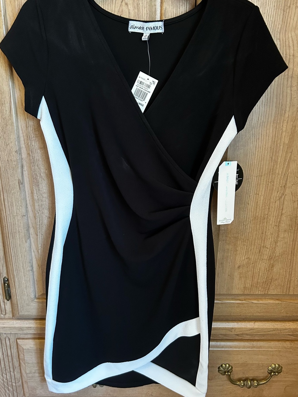 Macy's Black and White Faux-Wrap Mini Dress